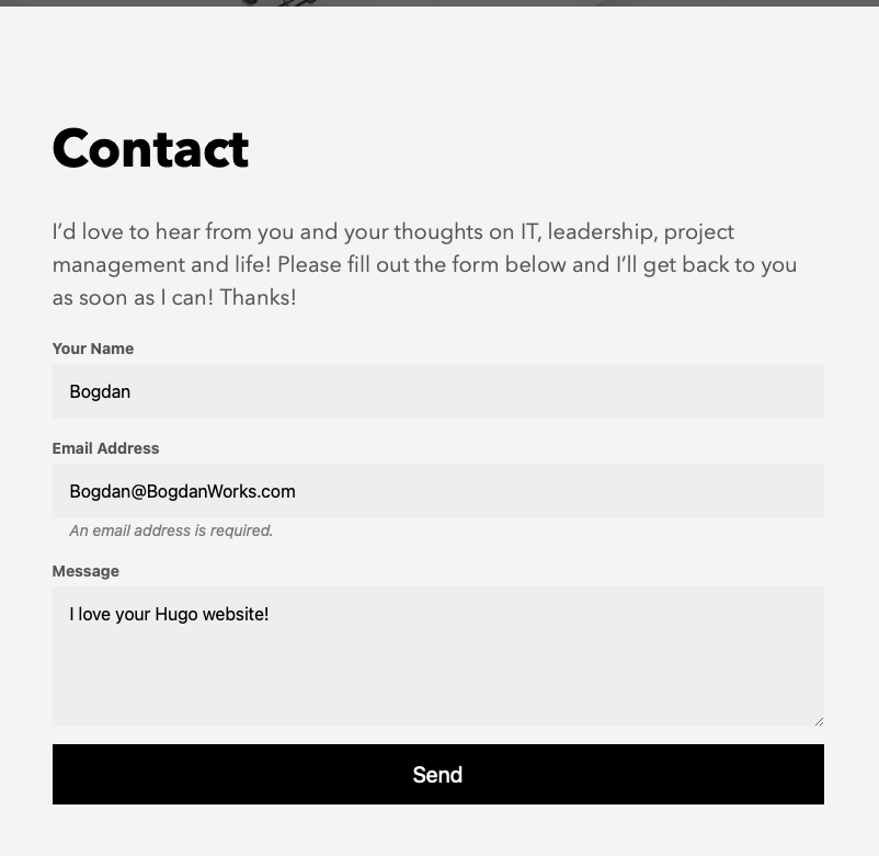 Screenshot of the Contact form on bogdanworks.com
