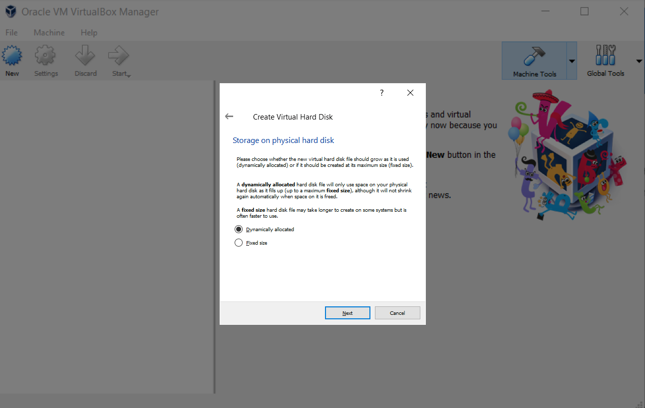 Screenshot of VM memory size screen