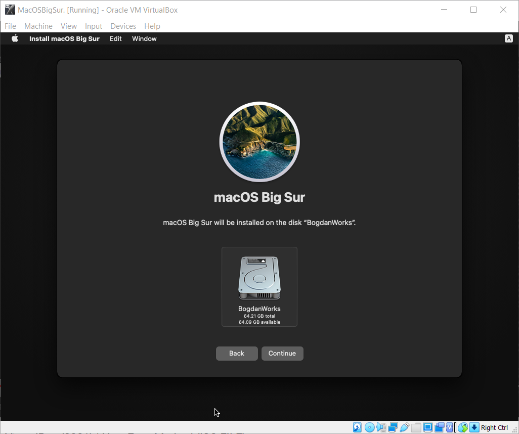 Screenshot of Installing macOS Big Sur on Disk